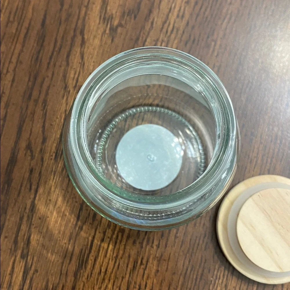 “5/$20” Cotton rounds glass storage jar with wooden lid